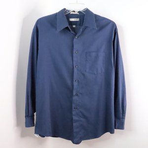 John Henry Men's 17.5 (34/35) Navy Blue Pique Knit Button-Up Dress Shirt
